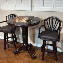 Pub table and two bar stools