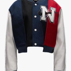 Leather Varsity Bomber Jacket (Size M)