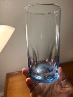 Four Vintage Libby Misty Blue Dimpled Glasses!