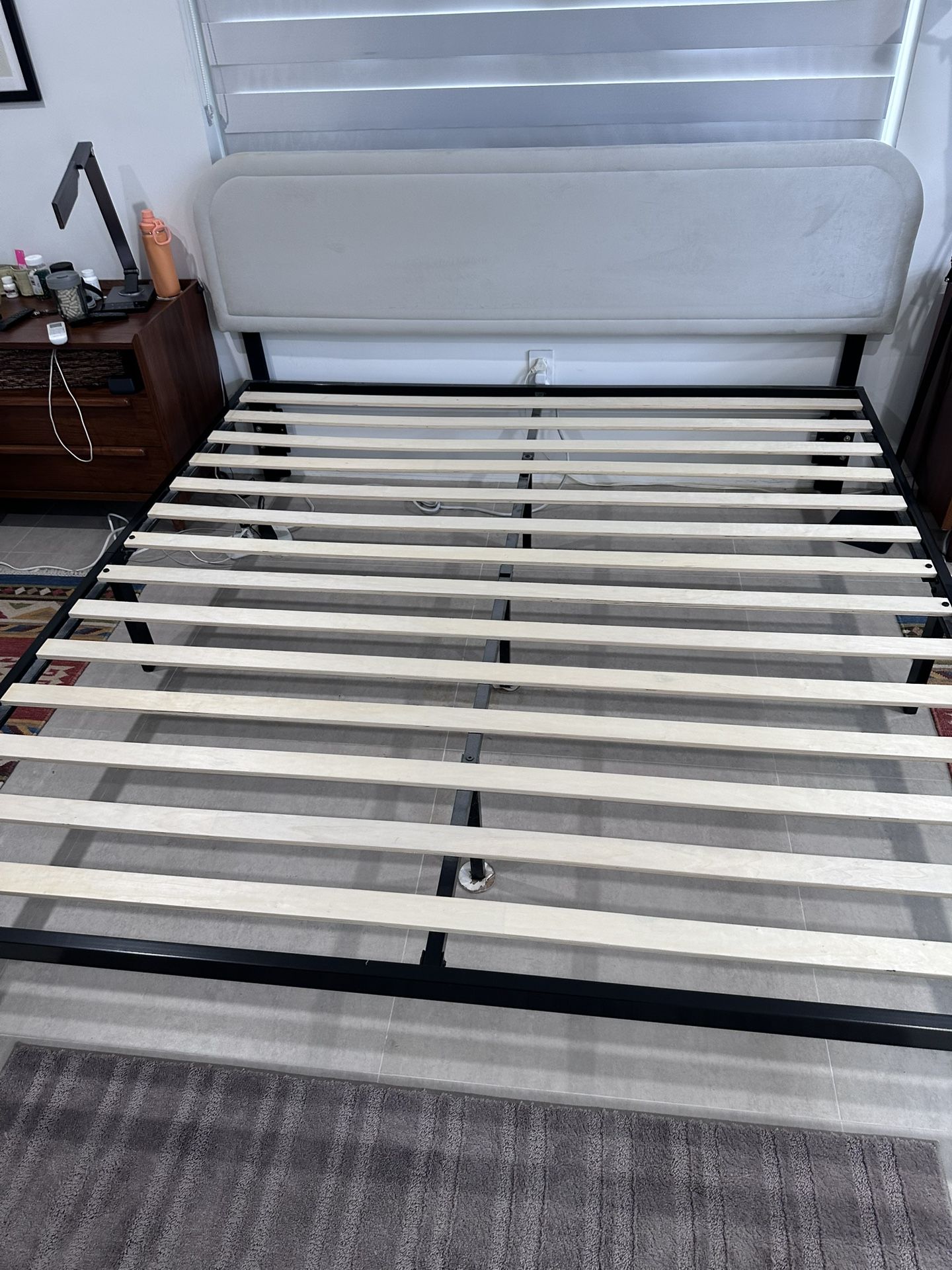 Metal King Size Black Bed Frame with Fabric Headboard