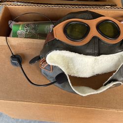 Child’s Old Timey Pilot Hat With Fake Head Set And Goggles 