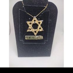 Chunky Nugget Style Star of David Pendant and Chain 24K Gold Over 925 Silver