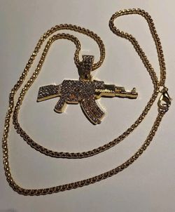 Mens 22" Gold Plated AK47 Chain / pendant