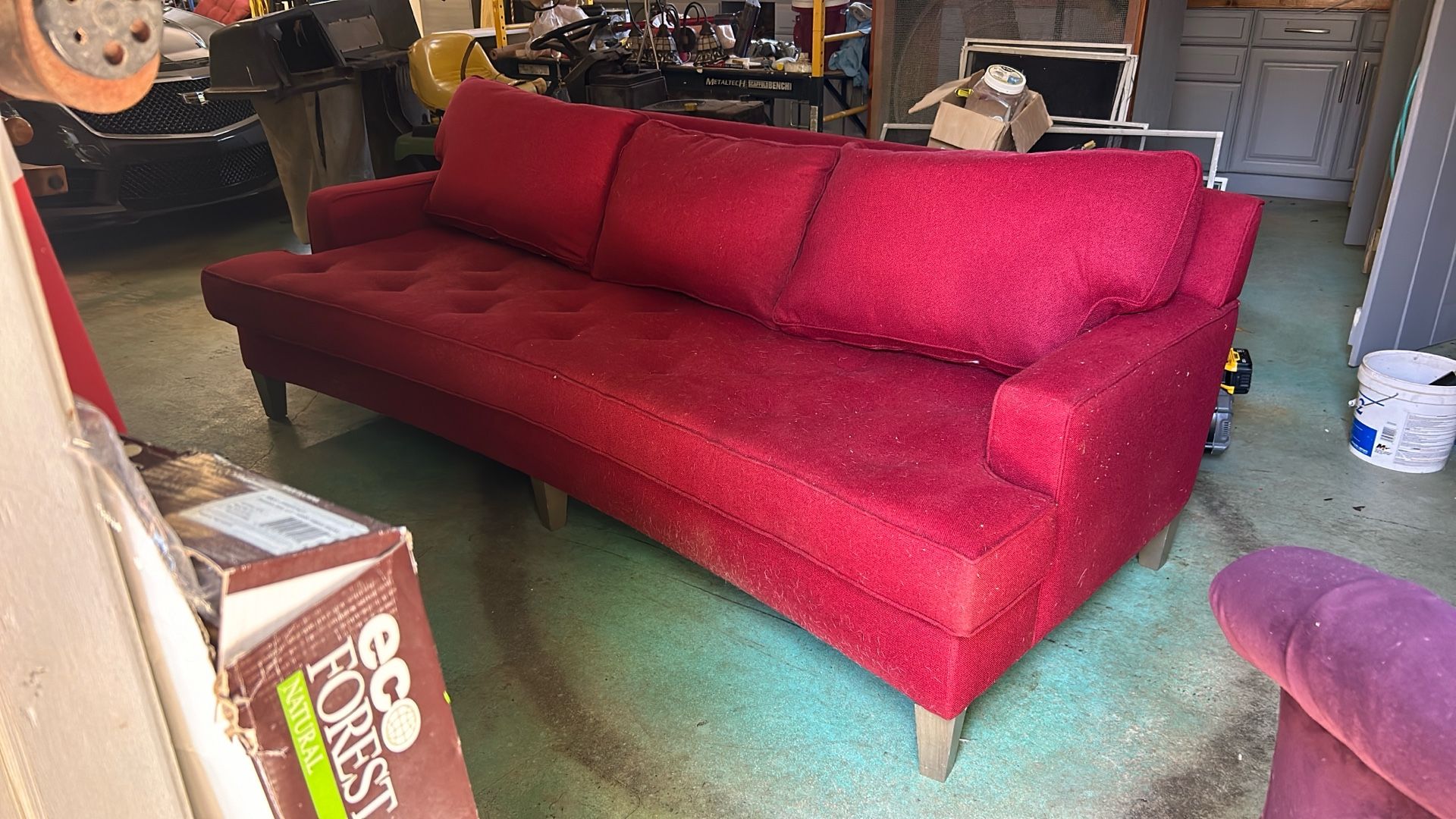 Cool Curved Red Boucle Couch