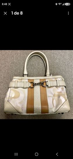 Coach Hampton Cream/White/Tan Signature Canvas and Leather Satchel Handbag