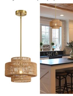 12.4" Rattan Pendant Light, Boho Chandelier