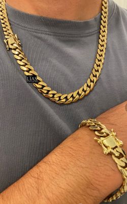 New 14k rose gold filled Cuban link chain and bracelet set