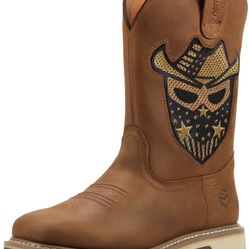 SUREWAY Cowboy Boots - Men’s Square Toe Work Boot,Pull On Leather Wellington Boots,Comfortable Durable Classic Slip Resistant Soft Toe Western Boot - 
