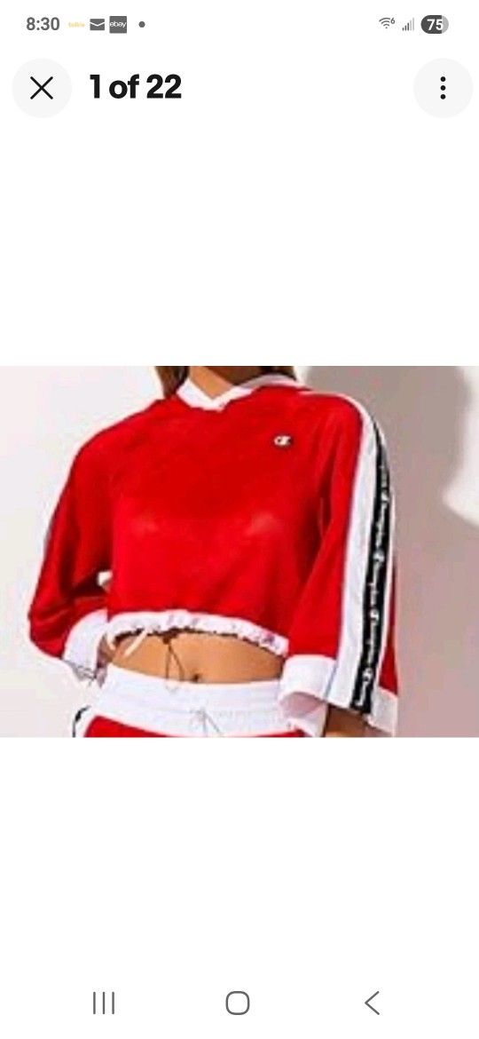 New Champion Top Size Small boxer hoodie Womens Size Small Red Cropped 3/4 Sleeve Mesh Hoodie New
