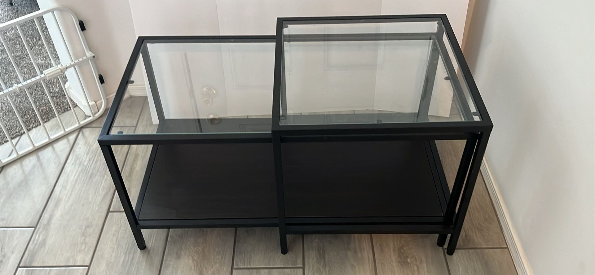 Contemporary Modern Glass Top Pull Out Coffee Accent Table With Metal Frame