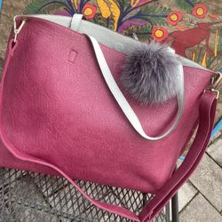 Free People large pink white vegan faux leather reversible tote shoulder bag