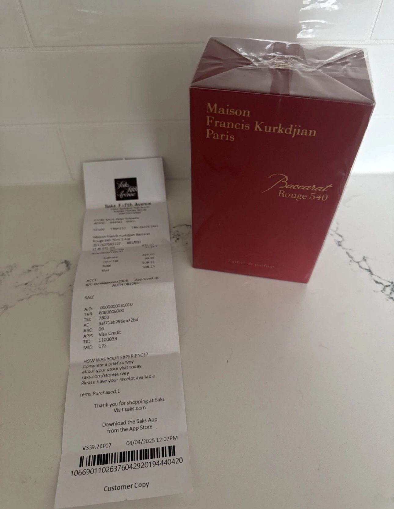 Baccarat Rouge 540 2.4oz/70ML Extrait de Parfum New Sealed in Box W/ Recipt