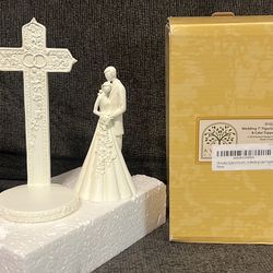 CB Avalon Gallery 6.9-inch Couple with Cross and Wedding Rings 2-Piece Wedding Cake Topper