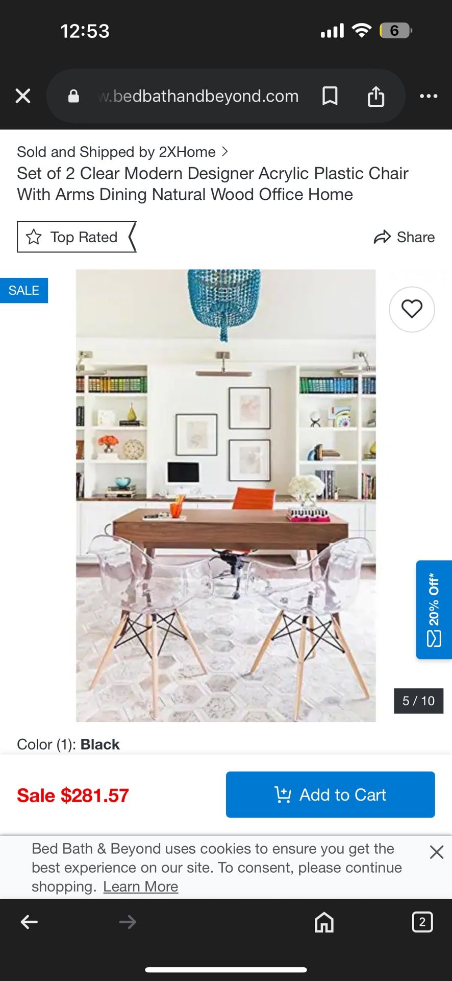 Set of 2 Clear Modern Designer Acrylic Plastic Chair With Arms Dining Natural Wood Office Home