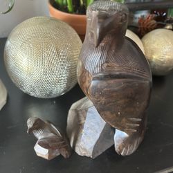 Solid Wood Carved Heavy Eagle And Baby