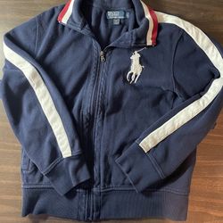 Vintage Polo Ralph Lauren Zip Up Track Jacket Navy Blue Big Pony Medium Large