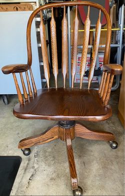 Vintage Oak Windsor Swivel Desk Chair