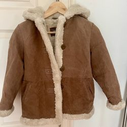 NWOT Wilson Kids Tan Suede Leather With Hood & Faux Fur, L