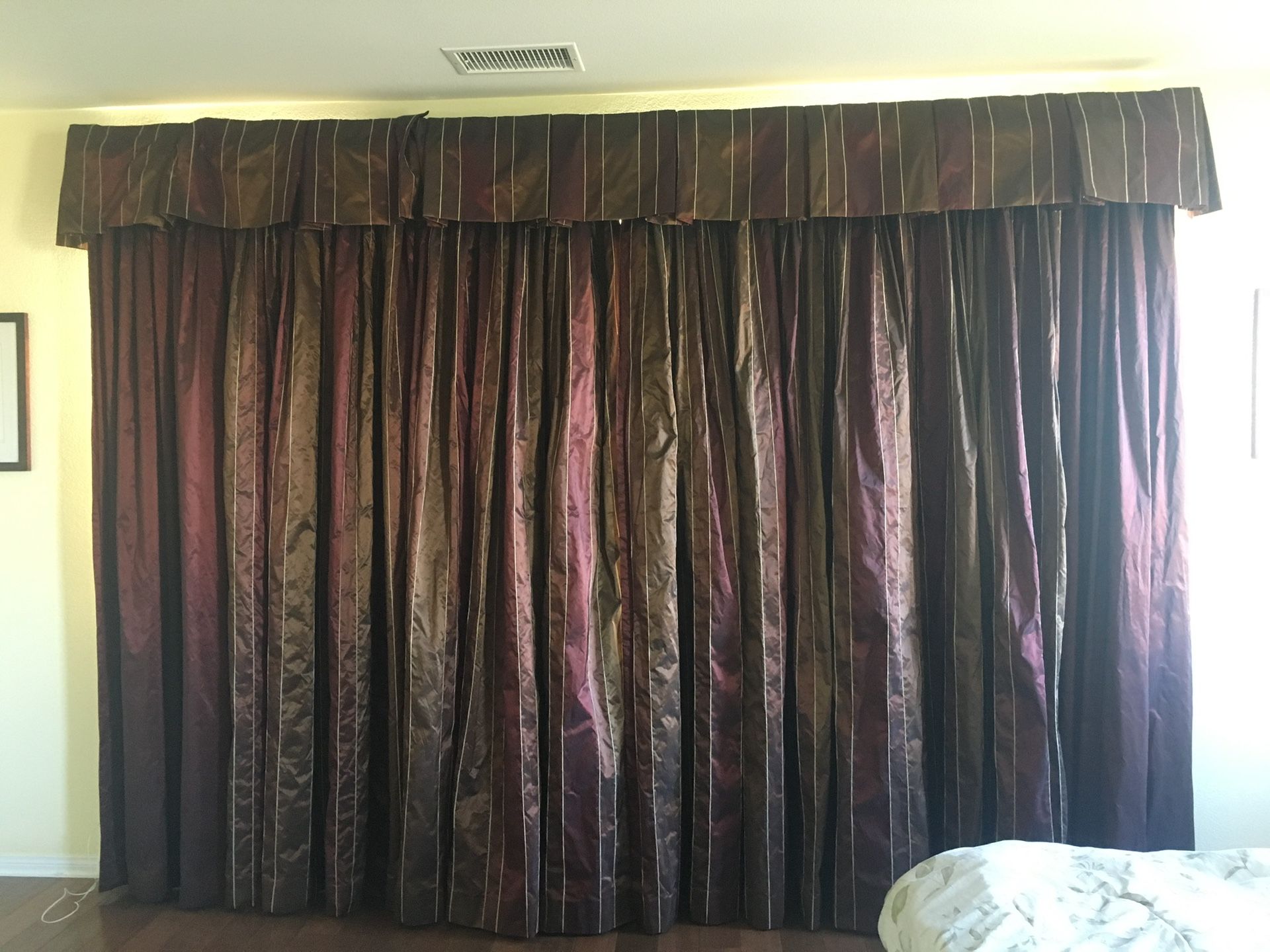 Burgundy/Gold windows drapes luxury custom-made for master bedroom and bathroom