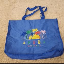 Blue Aruba Bag Colorful Palm Trees Black Rope Travel Shoulder Bag Large
