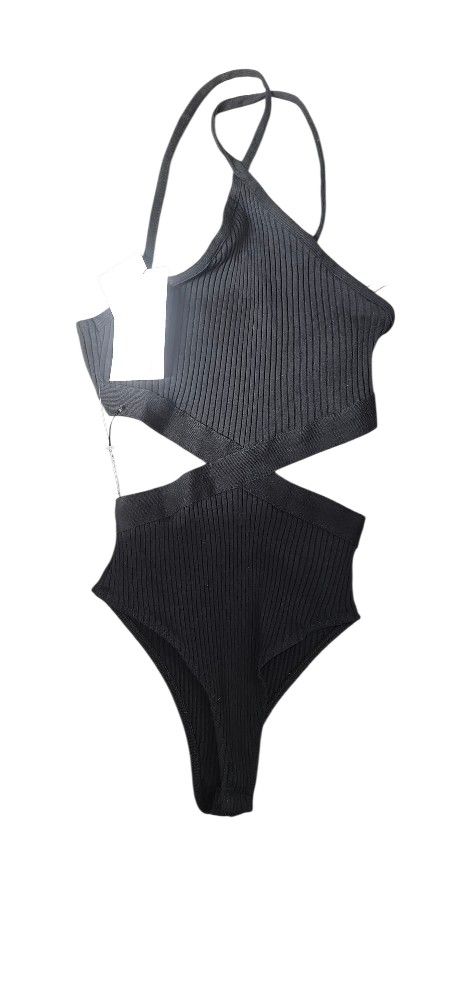 Zara Ribbed Cotton Blend Cut Out Bodysuit Women’s Black Size M - Medium - NWT