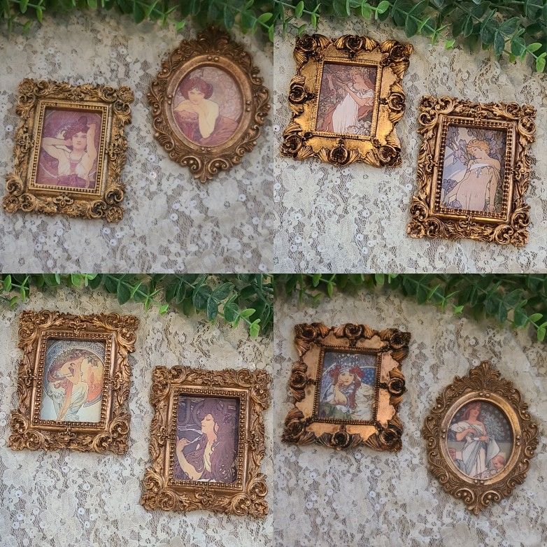 Mini Alphonse Mucha Art In Small Baroque Frames