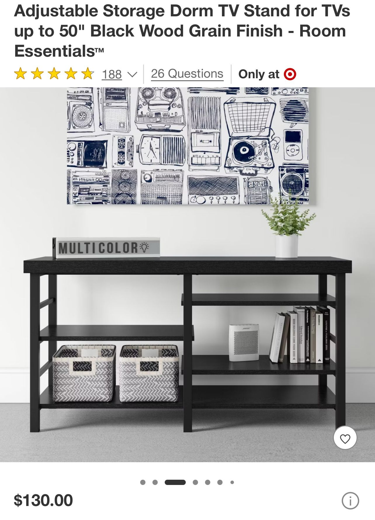 Adjustable Storage TV Stand for TVs up to 50" Black Wood - Room Essentials