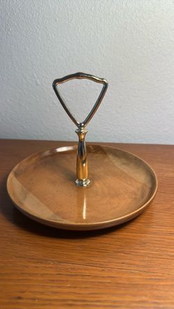 Vintage hand turned , Myrtle wood with brass accent , nut dish serving tray