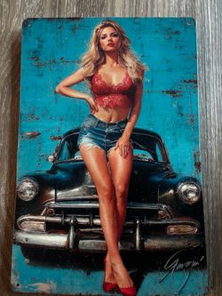 Vintage Pin-Up Girl Decorative Metal Tin Sign