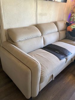 Cream Leather Sectional Sofa