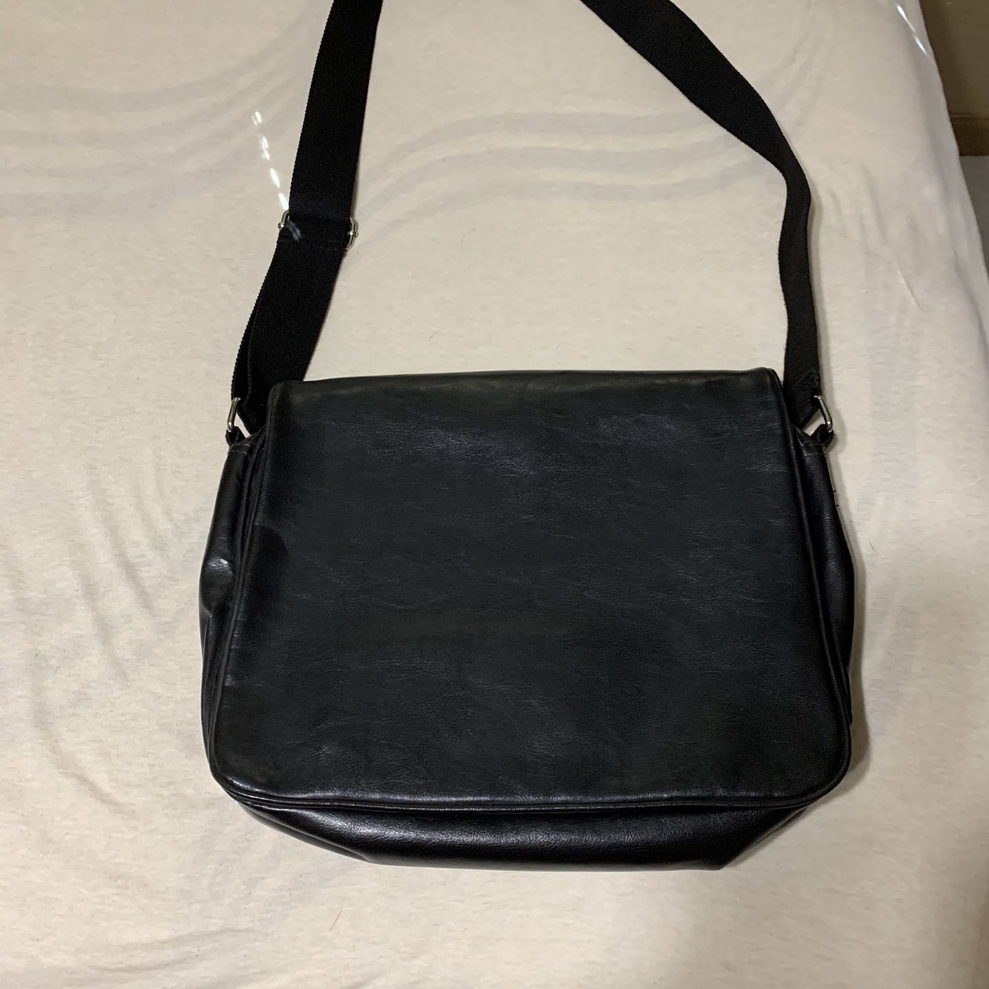 Genuine black leather messenger bag