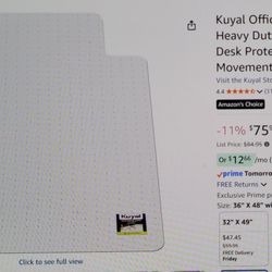 Office Chair Mat For Carpet, 36x48 Clear Heavy Duty With Lip