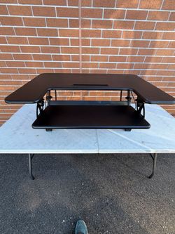 VIVO Black Height Adjustable Standing Desk Monitor Riser Tabletop Sit to Stand. Used in very good condition with some minor scratches and scuff marks