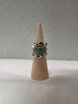 Jadeite Ring 925 Sterling Silver White Topaz Wide Ruffle Band Size 8