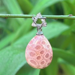 Silver Plated Dainty Pink Coral Jade Pendant 