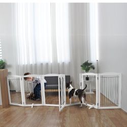 Free Standing Panel Dog Gate with Door. 【6 Panels with door】120''W x 32''H