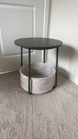 Round Side Table with Storage Basket