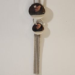 Charming Charlie Long Silvertone Necklace Metal Tassel & Disks, Lobster Clasp
