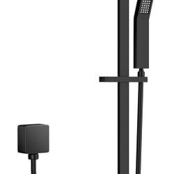 Shower Head with Slide Bar, Solid Brass Shower Slide Bar Matte Black Square, Adjustable Height Shower Head with Handheld Spray, Shower Wand Holder, 59