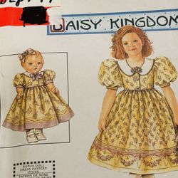 Vintage Daisy Kingdom Simplicity 9040 Girls&Doll Dress Pattern Sizes 7-14 Uncut