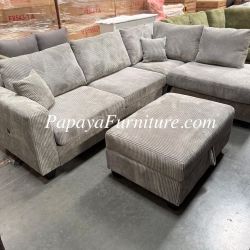 NEW Light Grey Fabric Sectional Sofa and Chaise Set STORAGE Ottoman Ashley Style Furniture Warehouse BIG SALE Apartment Small Living Room Space Saving