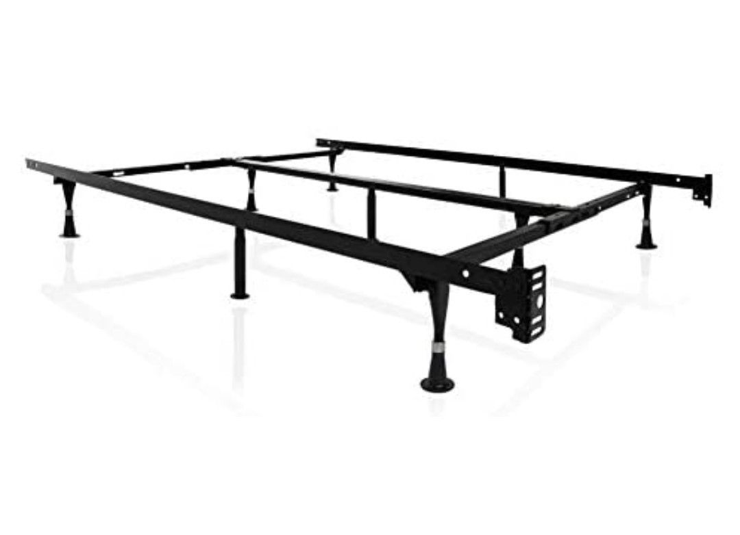Heavy Duty 9-Leg Adjustable Metal Bed Frame with Double Center Support and Glides Only