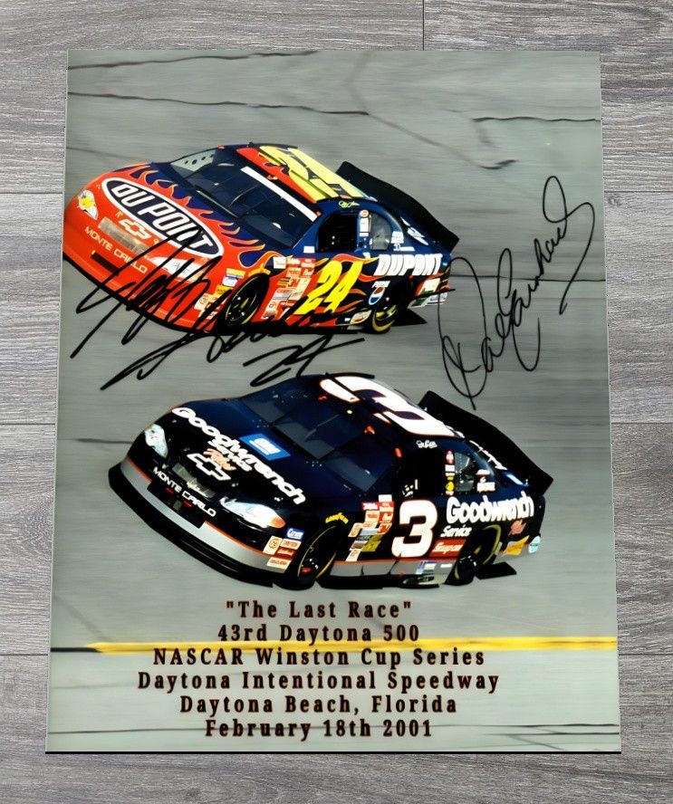 New NASCAR Jeff Gordon & Dale Earnhardts Last Race 2001 Daytona 500 Professional Glossy Hi-Res 8x10 Photo *Signatures are Printed