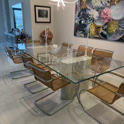 Custom Sapphire, Glass Dining Table With 2 Carrera Bases