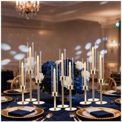 6PCS Acrylic Candle Holder for Table Centerpiece Metal Tall Candle Holder with Acrylic lampshade for Wedding,Party, Birthday Decorations (Gold)