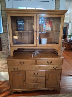 Wood Buffet Hutch with Glass Doors