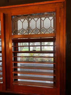 Original 1929 antique wood blinds with decorative glass
