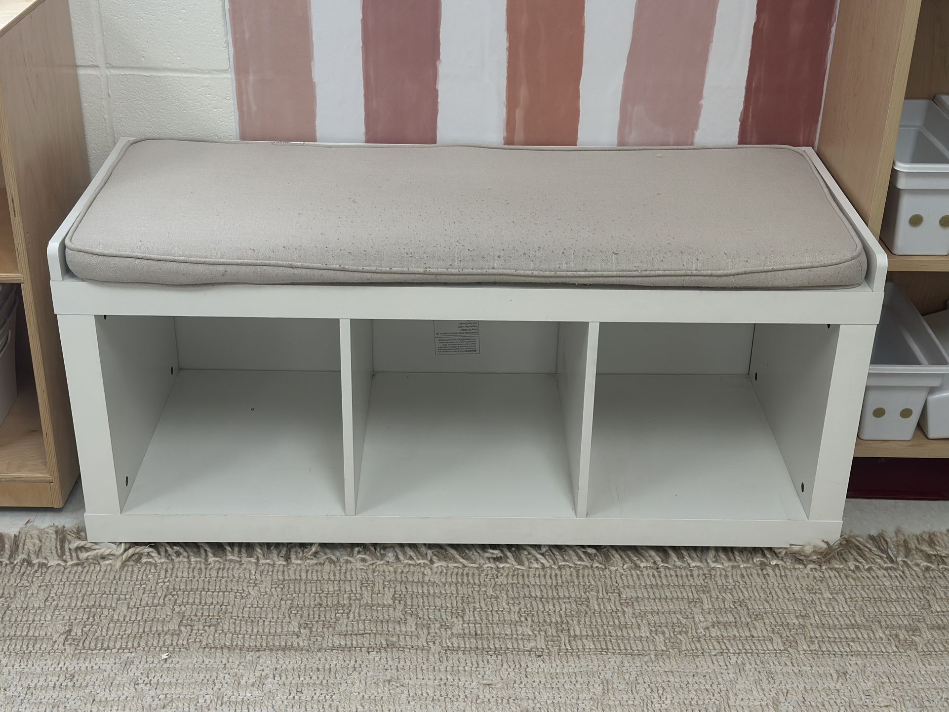 Cozy Bench With Tan Cushion And 3 Cube Storage