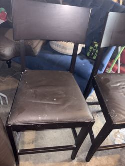 2 Wood And Leather  Bar Height Chairs 