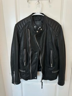 AllSaints Reimer Unisex 100% Lamb Leather Biker Jacket Mens M Black